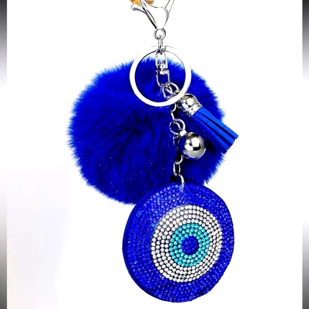 Rhinestone Evil Eye Pom-pom Fashionable Versatile Daily Decor Keychain